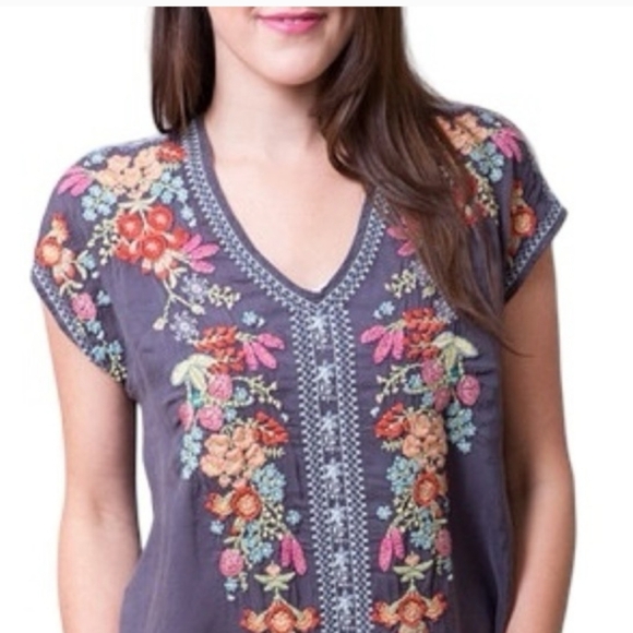 Johnny Was Heidi Tunic in black with multicolor floral embroidery. - Picture 3 of 9